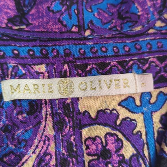 Marie Oliver Top Womens Medium Multicolor Jolene Blouse in Violet Tile Linen - Picture 6 of 10